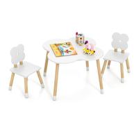 COSTWAY Table Enfant avec Chaise en Forme Fleur, Table et 2 Chaises Enfant avec Pieds en Bois de Pin, Petit Bureau pour Jouer Manger Dessiner, Charge 18/23kg pour Fille et Garçon de 3 Ans+ (Blanc)