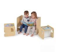 COSTWAY Table Enfant avec Chaise en Motif Éléphant, Table et 2 Chaises Enfant Convertible avec Tableau Noir, Espace de Rangement, Petit Bureau Montessori en Bois, Charge 30/50kg pour 3 Ans+ (Naturel)