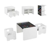 COSTWAY Table Enfant avec Chaise en Motif Éléphant, Table et 2 Chaises Enfant Convertible avec Tableau Noir, Espace de Rangement, Petit Bureau Montessori en Bois, Charge 30/50kg pour 3 Ans+ (Blanc)