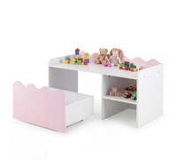 COSTWAY Table Enfant avec Coffre à Jouets Mobile et Étagère (Rose)