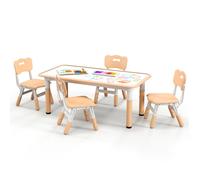 COSTWAY Table Enfant et 4 Chaises Réglables en Hauteur avec Plateau Graffiti, Pieds Antidérapants, pour Maison, Garderie, École