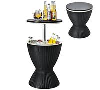 COSTWAY Table Glacière 30L pour Jardin 2 en 1 avec Plateau Relevable, Seau à Glace Imitation Rotin pour Cocktails Bière, Bar Exterieur Convient aux Piscines Terrasses, Ø 43 x 57,5/82 cm (Noir)