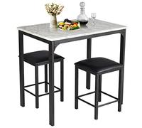 COSTWAY Table Haute Cuisine Mange-Debout Industriel, Cadre Métal, Top en Faux Marbre, pour Bistro, Salle à Manger, Blanc