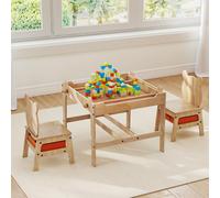 COSTWAY Table pour enfants, 4 en 1 table de dessin avec 2 chaises, tableau double face&2 tiroirs en tissu, 3 TLG. Ensemble de sièges en bois pour enfants, table d'activités pour enfants