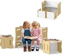COSTWAY Table pour enfants avec 2 chaises, 6 en 1 table à dessin & banc pour enfants & bureau pour enfants, ensemble de sièges en bois pour enfants 3 pièces pour les petits enfants à partir de 3 ans, 