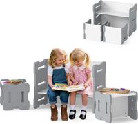 COSTWAY Table pour enfants avec 2 chaises, 6 en 1 table à dessin & banc pour enfants & bureau pour enfants, ensemble de sièges en bois pour enfants 3 pièces pour les jeunes enfants à partir de 3 ans, 