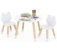 COSTWAY : table pour enfants avec 2 chaises, ensemble de 3 pièces avec pieds en pin, ensemble table et chaises d'intérieur pour enfants, table de dessin pour enfants à partir de 3 ans, blanc