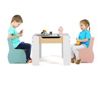 COSTWAY Table pour enfants avec 2 chaises, ensemble de 3 pièces en bois avec plateau de table réversible et amovible pour enfants à partir de 3 ans Coloré