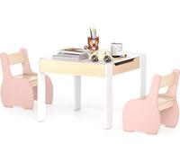 COSTWAY Table pour enfants, ensemble de 3 pièces avec 2 chaises, plateau de table, espace de rangement, table à dessin pour enfants, ensemble de meubles pour enfants à partir de 3 ans, rose