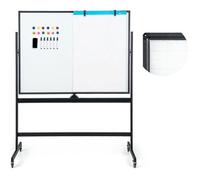 COSTWAY Tableau Blanc Mobile 120 x 90 cm Double Face Réversible Effaçable à Sec 2 Hauteur Réglable 4 Roulettes Mobile Noir