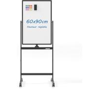 COSTWAY Tableau Blanc Mobile 60 x 90 cm Double Face Réversible Effaçable à Sec 2 Hauteur Réglable 4 Roulettes Mobile Noir