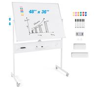 COSTWAY Tableau blanc mobile double face, 120 x 90 cm, Tableau blanc magnétique effaçable à sec avec tableau enfichable, roulettes et support, accessoires inclus pour le bureau, la maison (Blanc)