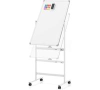 COSTWAY Tableau blanc mobile double face, 60 x 90 cm, tableau blanc magnétique réglable en hauteur avec roulettes, support et plumier, accessoires inclus pour l'école, le bureau, la maison (Blanc)