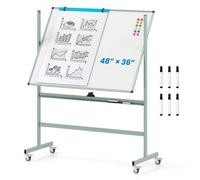 COSTWAY Tableau Blanc Mobile Réversible 360° 90x120cm, 4 Roulettes 2 Hauteur Réglable Effaçable à Sec Aimants 6 Marqueurs Vert
