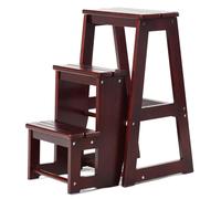 COSTWAY Tabouret marchepied 3 marches, chaise échelle marchepied pliable 66cm de haut, escabeau tabouret jusqu'à 150 kg, marchepied en bois massif, marron