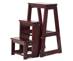 COSTWAY Tabouret marchepied 3 marches, chaise échelle marchepied pliable 66cm de haut, escabeau tabouret jusqu'à 150 kg, marchepied en bois massif, marron