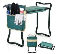 COSTWAY Tabourets de Jardinage Pliable avec Coussin EVA, Genouillère de Jardin 2 en 1 Cadre en Métal Siège de Jardinier avec 1 Grande Pochette à Outils Charge 150KG pour Jardinage, Vert