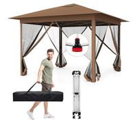 COSTWAY Tente de jardin 3,5 x 3,5 m, tente pliante imperméable et robuste, tente de jardin pop-up, tente de réception réglable en hauteur avec moustiquaire, double toit et protection solaire