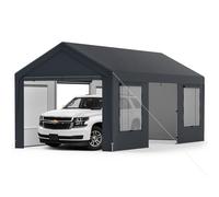 COSTWAY Tente garage Carport 595x300cm, Tente de garage avec 8 parois latérales amovibles, portes roulantes & fenêtres ventilées, Tente de pâturage, Abri de garage