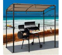 CostwayTonnelle Barbecue Exterieur de 216 cm Cadre en Métal Imperméable Abri Barbecue avec Étagère de Service et Crochets de Rangement Belvédère pour Jardin Cour Marron