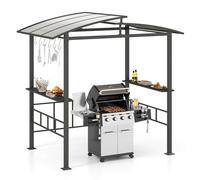 COSTWAY Tonnelle de Barbecue Exterieur avec Toit Rigide en PC, Abri Barbecue avec Étagères Latérales Crochets Cadre Métallique, Tente de Canopée à Double Niveau pour Jardin Terrasse