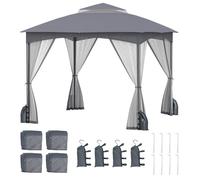 COSTWAY Tonnelle de Jardin Pliante 3 x 3M - Tente de Réception - Parois en Filet Double Toit - 4 Sacs de Sable - pour Pelouse Gris