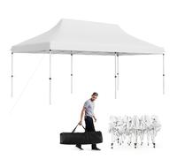 COSTWAY Tonnelle de Jardin Pliante 3x6M-Protection Solaire UPF50+,Etanche-Sac de Transport-3 Hauteur Réglable--15-20 Personnes-Blanc