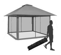 COSTWAY Tonnelle de Jardin Pliante Pop-up 4 x 4M Parois Latérales en Maille à Fermeture Éclair Double Toit Hauteur Réglable Sac Gris