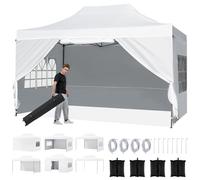COSTWAY Tonnelle de Jardin Pop Up 4x3m avec 4 Parois Latérales Amovibles, Barnum Pliant Imperméable avec 3 Hauteurs Réglables, Sac à roulettes, Tente Gazebo Extérieur pour Camping, Fête (Blanc)