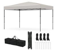 COSTWAY Tonnelle Pliante 365 X 225CM, Tente de Jardin Portable avec Sac de Transport 9 Piquets 4 Cordes de Vent, Tente de Gazebo Extérieur, Barnum Imperméable pour Marché Patio Camping (Beige)