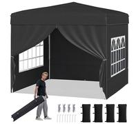 COSTWAY Tonnelle Pliante 3x3 Imperméable, Tonnelle de Jardin Exterieur avec 4 Parois Amovibles, Sac à roulettes&Fenêtres Transparentes, Barnum Réglable en Hauteur pour Camping, Fêtes, Stand (Noir)