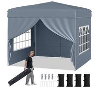 COSTWAY Tonnelle Pliante 3x3 Imperméable, Tonnelle de Jardin Exterieur avec 4 Parois Amovibles, Sac à roulettes&Fenêtres Transparentes, Barnum Réglable en Hauteur pour Camping, Fêtes, Stand (Gris)