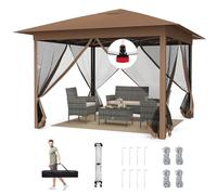 COSTWAY Tonnelle Pliante 3x3 m, Tonnelle de Jardin Exterieur Imperméable, UV 50+, Réglable en Hauteur, Barnum avec Moustiquaire, Cadre en Acier, Tente de Reception pour Camping, Fêtes, Marron