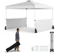 COSTWAY Tonnelle Pliante 3x3M - 2 Demi-Murs Latéraux - Sac à Roulettes - Hauteur Réglable 266-286cm Tente Réception pour Fête Blanc