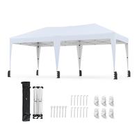 COSTWAY Tonnelle Pliante 3x6 m, Pop-up, Tente de Fête Extérieur avec Sac à roulettes 12 Piquets 6 Ancres 6 Cordes Coupe-Vent 6 Sacs de Sable, Barnum pour Jardin Marché Patio Camping (Blanc)