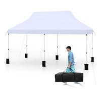 COSTWAY Tonnelle Pliante 3x6 m, Pop-up Tente de Fête Protection Solaire 3 Hauteurs 296/306/316 cm avec Sac de Rangement 6 Sacs de Sable, Barnum Imperméable pour Jardin Marché Patio Camping (Blanc)