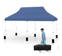 COSTWAY Tonnelle Pliante 3x6 m, Pop-up Tente de Fête Protection Solaire 3 Hauteurs 296/306/316 cm avec Sac de Rangement 6 Sacs de Sable, Barnum Imperméable pour Jardin Marché Patio Camping (Bleu)