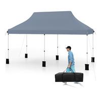 COSTWAY Tonnelle Pliante 3x6 m, Pop-up Tente de Fête Protection Solaire 3 Hauteurs 296/306/316 cm avec Sac de Rangement 6 Sacs de Sable, Barnum Imperméable pour Jardin Marché Patio Camping (Gris)