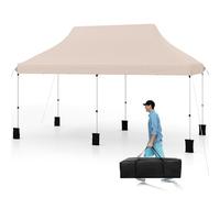 COSTWAY Tonnelle Pliante 3x6 m, Pop-up Tente de Fête Protection Solaire 3 Hauteurs 296/306/316 cm avec Sac de Rangement 6 Sacs de Sable, Barnum Imperméable pour Jardin Marché Patio Camping (Beige)