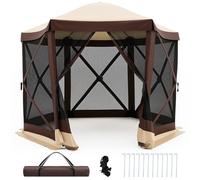COSTWAY Tonnelle Pop-up avec Moustiquaire, Tente de Réception Pliante pour 4-6 Personnes, Barnum Gazebo de Jardin avec Toit Oxford, Abri Extérieur Hexagonale pour Camping Fête (295 x 295 x 220 cm)