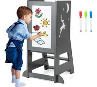COSTWAY Tour d'apprentissage pour enfants, 2 en 1 Tabouret Montessori avec 3 hauteurs réglables, 70 kg de charge (Gris)