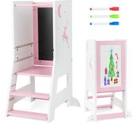 COSTWAY Tour d'apprentissage pour enfants, 2 en 1 Tabouret Montessori avec 3 hauteurs réglables, 70 kg de charge (Rose)
