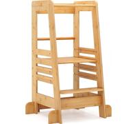 COSTWAY Tour d'apprentissage pour enfants en bambou, Tabouret marchepied avec 4 hauteurs & garde-corps de sécurité, Escabeau jusqu'à 70 kg, Tabouret marchepied pour enfants à partir de 1+, Naturel
