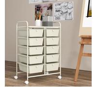 COSTWAY Tour de Rangement à Roulettes- 10 Tiroirs Amovibles 65,5 x 37 x 87 CM, Format A4 et et Lettre, Blanc