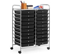 COSTWAY Tour de Rangement à Roulettes - 20 Tiroirs Amovibles 64 x 39 x 88 CM Format A4 et Lettre Noir