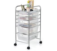 COSTWAY Tour de Rangement à Roulettes - 6 Tiroirs Amovibles 34 x 43,5 x 76 CM Format A4 et Lettre Chariot de Couleur Transparent