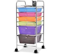 COSTWAY Tour de Rangement à Roulettes - 6 Tiroirs Amovibles 34 x 43,5 x 76 CM Format A4 et Lettre Chariot de Couleur Arc-en-ciel