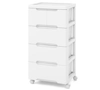 COSTWAY Tour de Rangement Plastique 5 Tiroirs, Chariot Rangement Bureau 4 Roulettes, Meuble Plastique 3 Tiroirs pour Format Papier A4, Documents, Caisson Bureau pour Salle de Bain, Dortoir