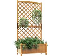 COSTWAY Treillis avec bac à fleurs en bois de sapin, bac à fleurs pour plantes grimpantes, treillis surélevé avec trou de drainage, bac à fleurs pour jardin cour balcon, treillis de jardin bac à fleur
