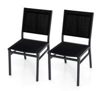 Costway2 Pièces Chaises de Terrasse Extérieures Chaise de Jardin sans Accoudoirs avec Siège et Dossier Respirants Cadre en Aluminium Robuste Noir